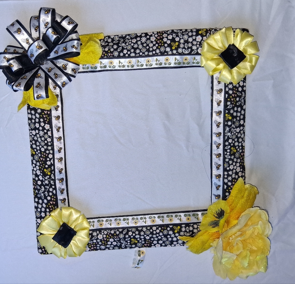 One of a kind Bee/Floral Black and Yellow Square Wreath with handmade Bows